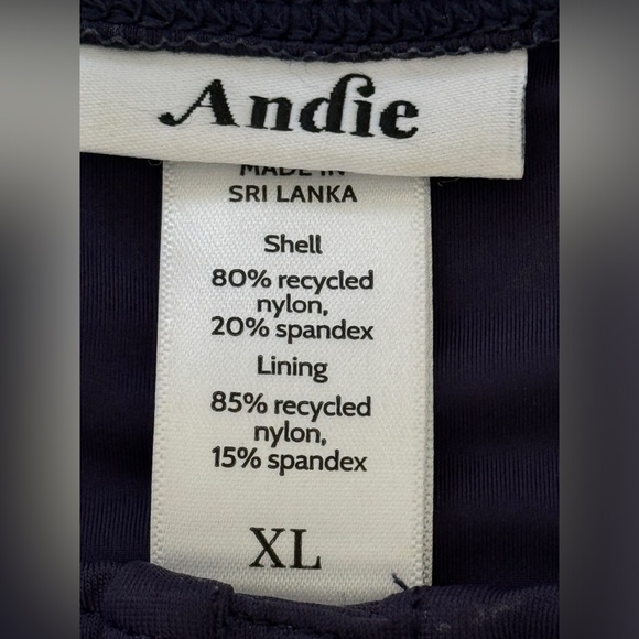 Andie the Malibu onepiece swimsuit navy snap button neck medium bottom coverage - Picture 6 of 7